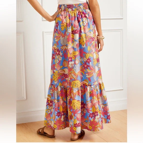 TALBOTS / Fruits and Flowers Poplin Tiered Maxi Skirt Pullon Size M - Picture 11 of 12